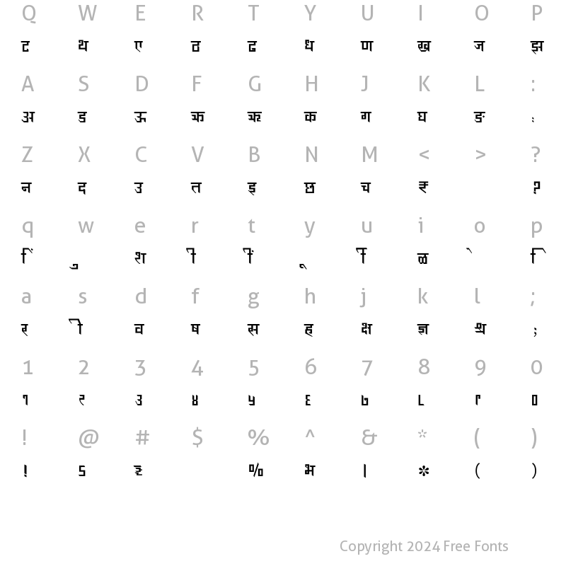 Character Map of SHREE-DEV7-2454 Regular