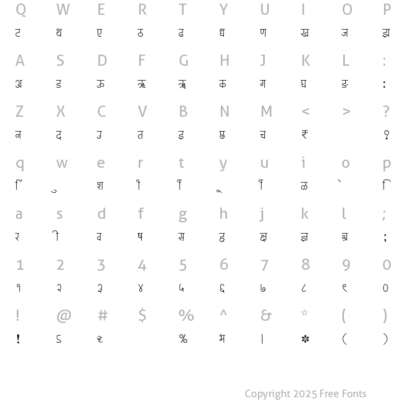 Character Map of SHREE-DEV7-2461 Regular