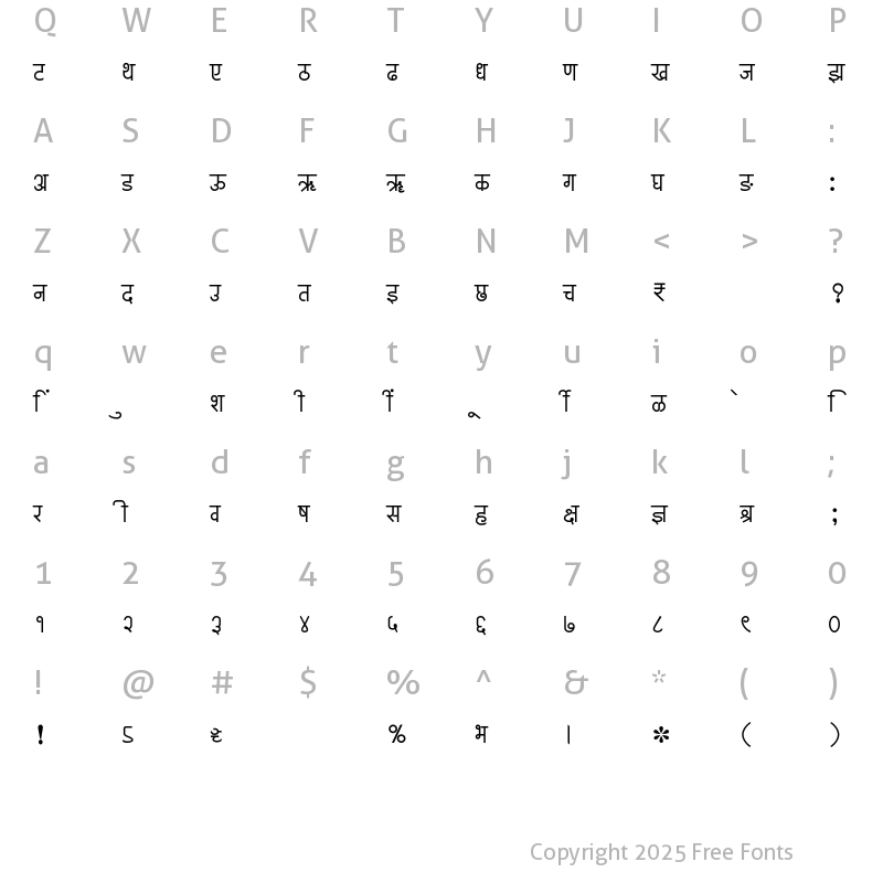 Character Map of SHREE-DEV7-2462 Regular