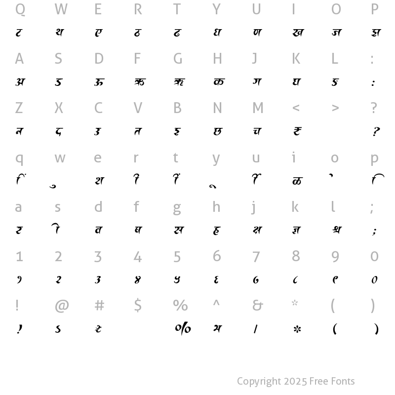 Character Map of SHREE-DEV7-2469 Regular