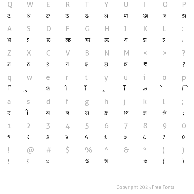 Character Map of SHREE-DEV7-2485 Regular