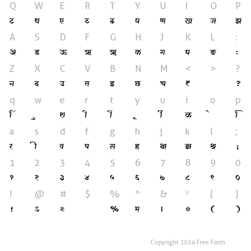 Character Map of SHREE-DEV7-2492 Regular