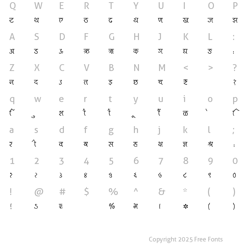 Character Map of SHREE-DEV7-2495 Regular