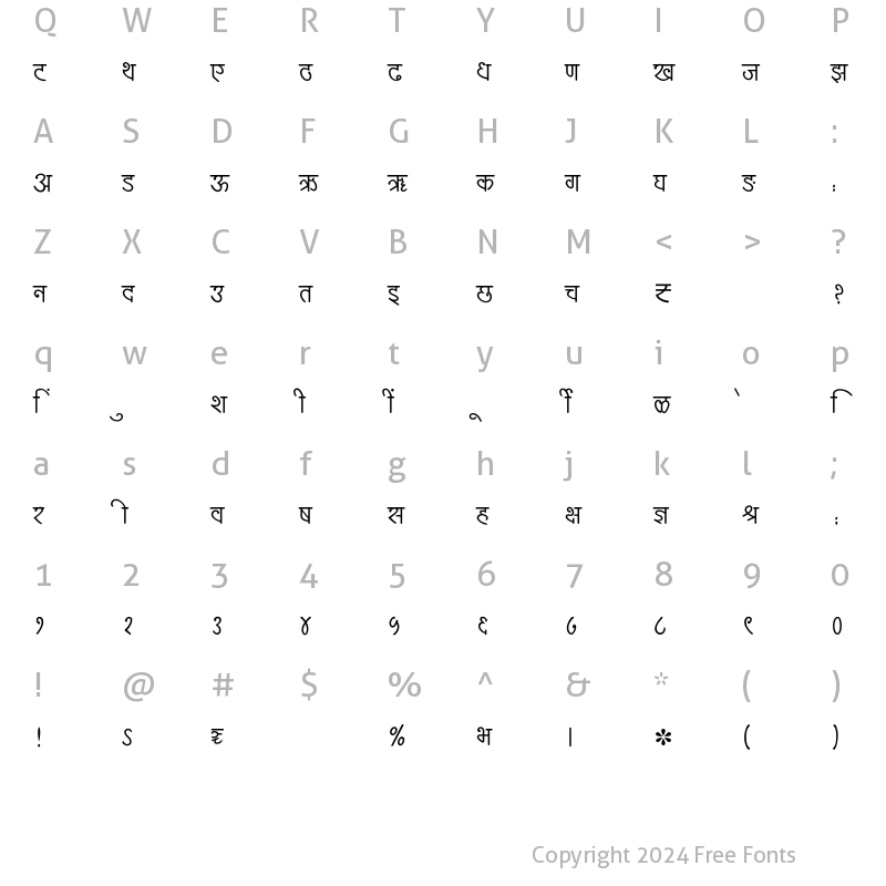 Character Map of SHREE-DEV7-2496 Regular