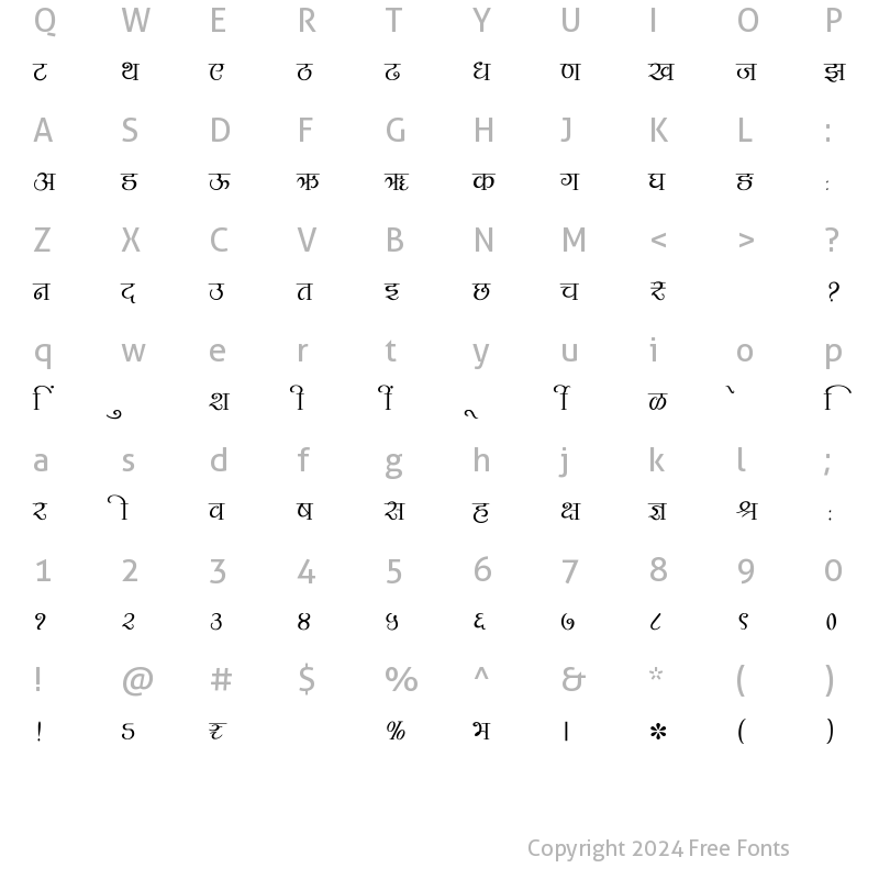 Character Map of SHREE-DEV7-3501 Regular