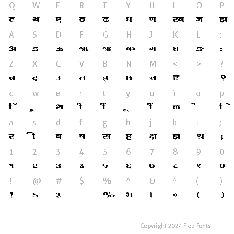 Character Map of SHREE-DEV7-3568 Regular