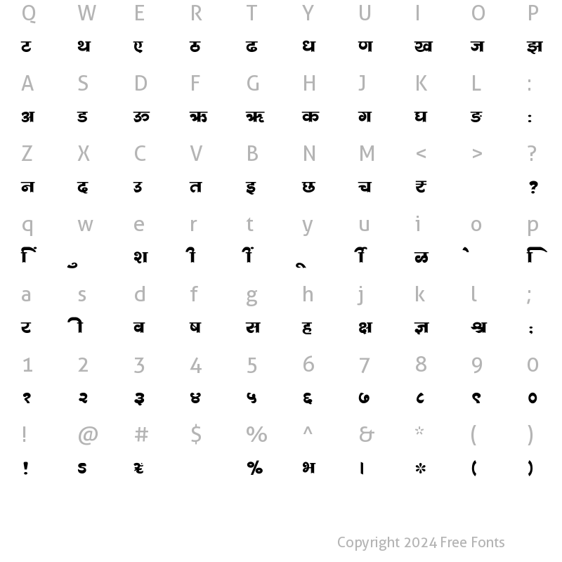 Character Map of SHREE-DEV7-3601 Regular