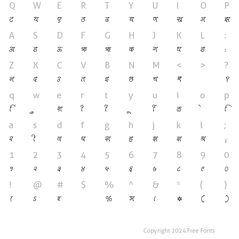 Character Map of SHREE-DEV7-3604 Regular