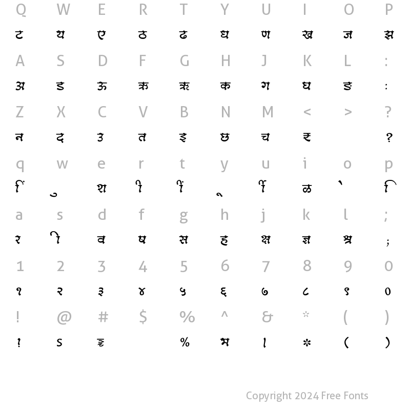 Character Map of SHREE-DEV7-3609 Regular