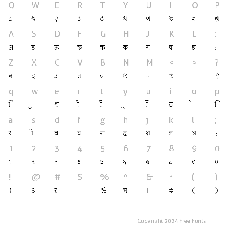 Character Map of SHREE-DEV7-3610 Regular