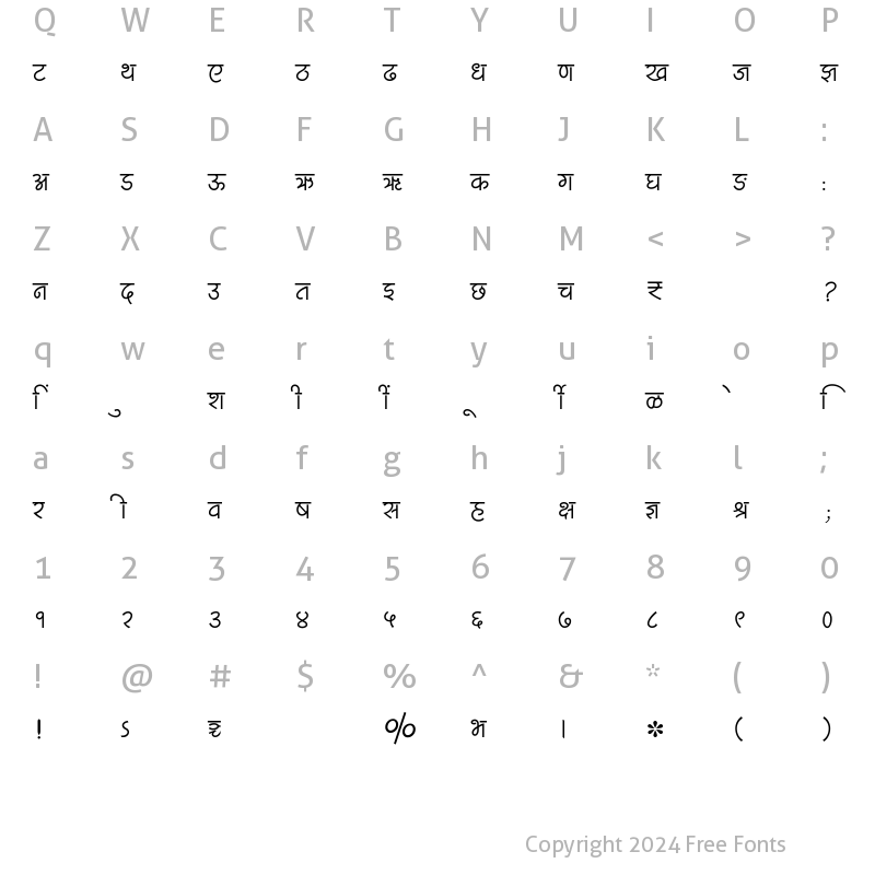 Character Map of SHREE-DEV7-3611 Regular