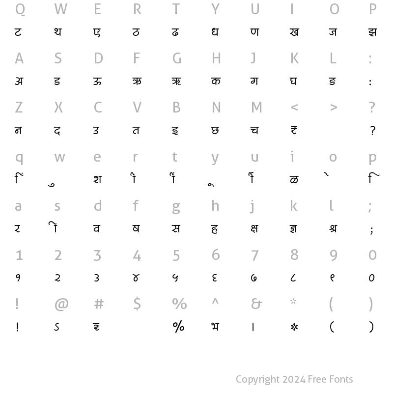 Character Map of SHREE-DEV7-3612 Regular