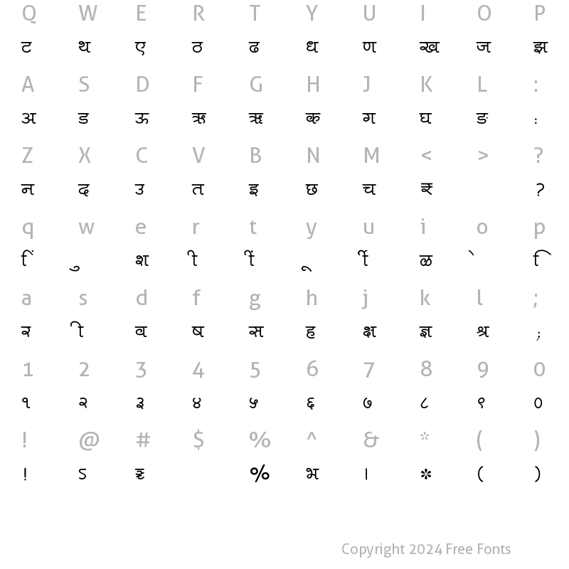 Character Map of SHREE-DEV7-3614 Regular