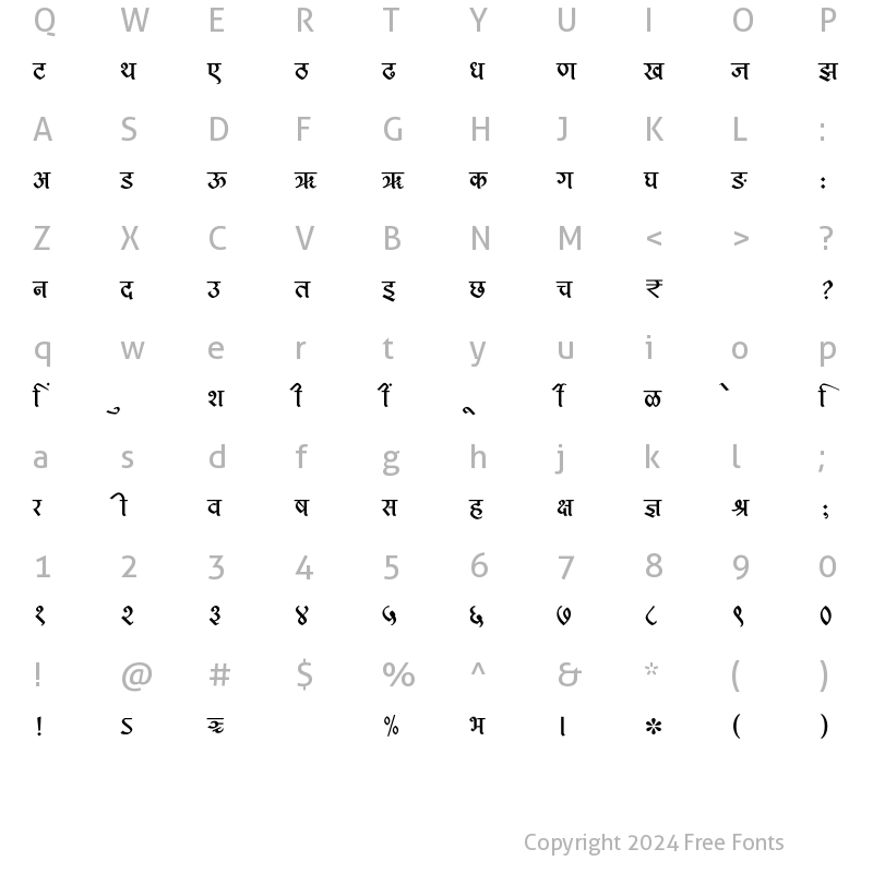 Character Map of SHREE-DEV7-3623 Regular