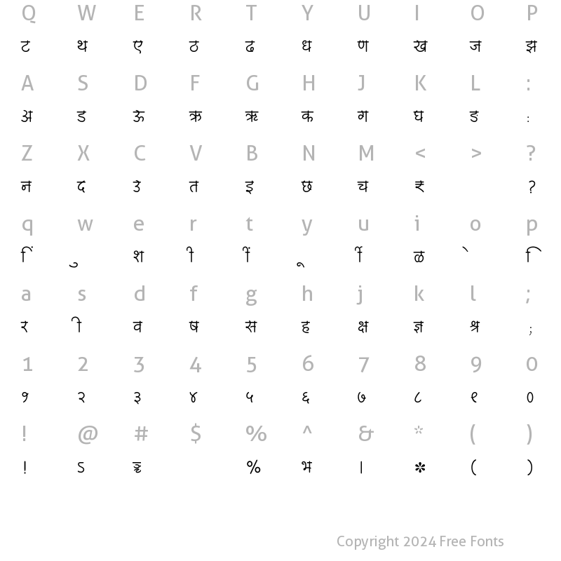 Character Map of SHREE-DEV7-3629 Regular