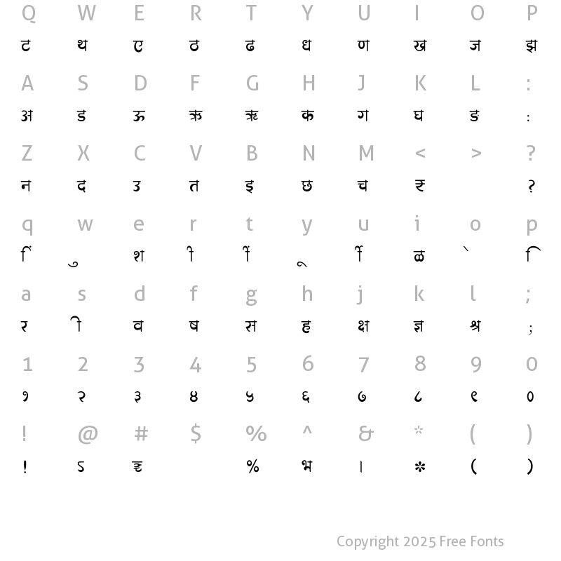 Character Map of SHREE-DEV7-3639 Regular