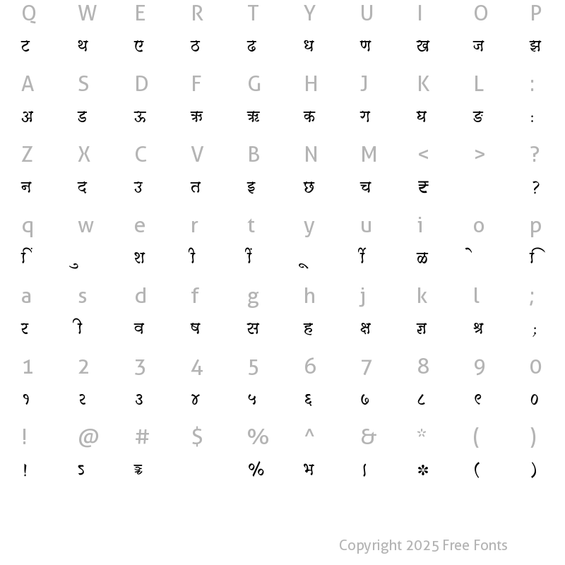 Character Map of SHREE-DEV7-3641 Regular