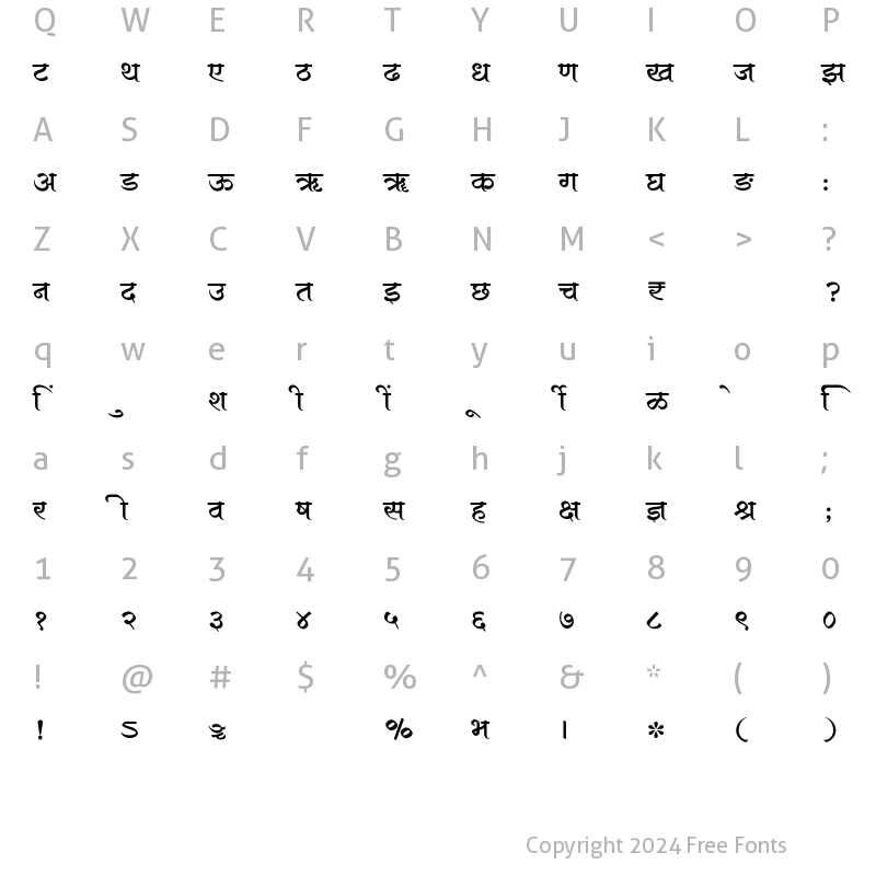 Character Map of SHREE-DEV7-3642 Regular