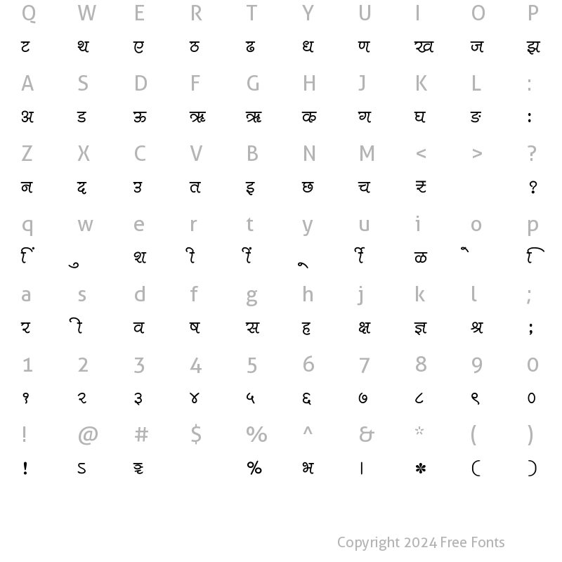 Character Map of SHREE-DEV7-3654 Regular