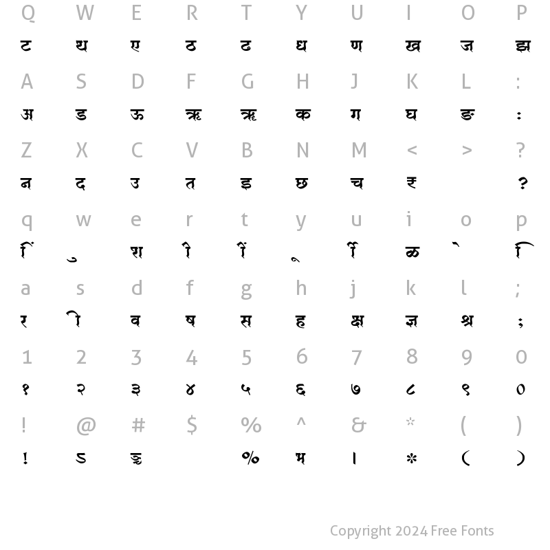 Character Map of SHREE-DEV7-3658 Regular