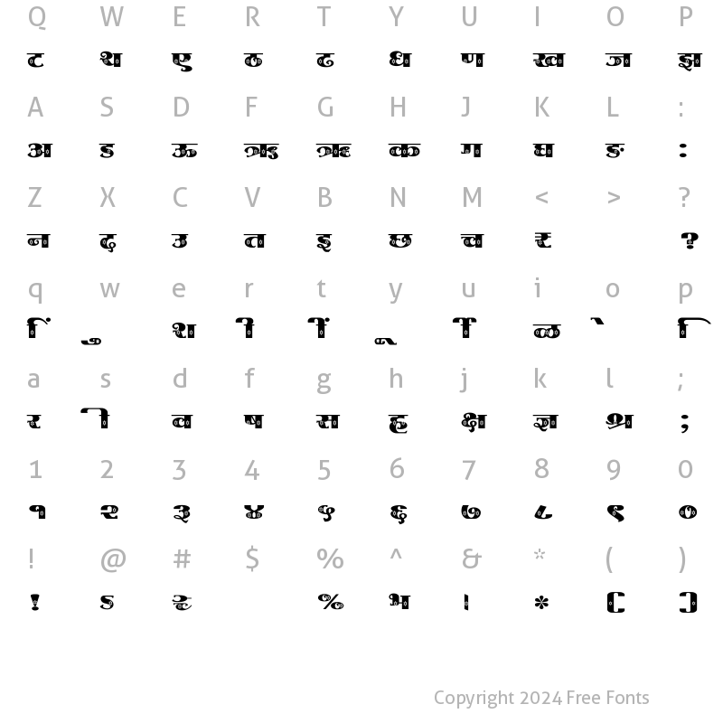 Character Map of SHREE-DEV7-3664 Regular