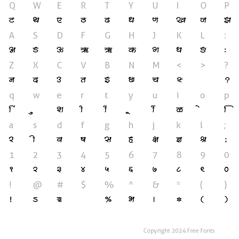 Character Map of SHREE-DEV7-3698 Regular