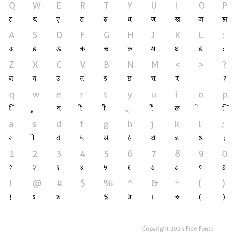 Character Map of SHREE-DEV7-4501 Regular