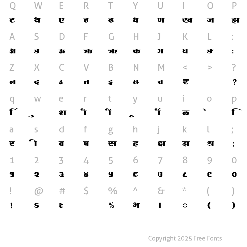 Character Map of SHREE-DEV7-4586 Regular