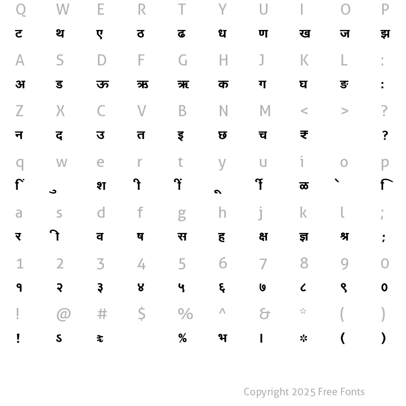 Character Map of SHREE-DEV7-4641 Regular