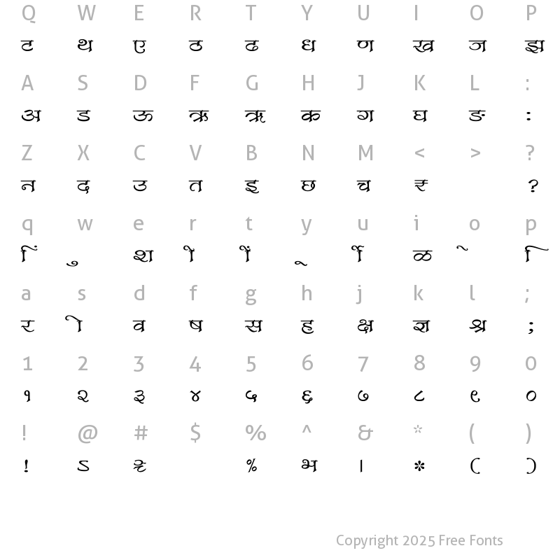 Character Map of SHREE-DEV7-4650 Regular