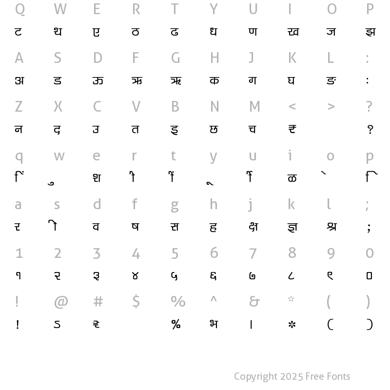 Character Map of SHREE-DEV7-4652 Regular