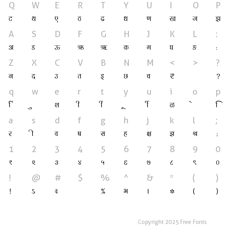 Character Map of SHREE-DEV7-4654 Regular