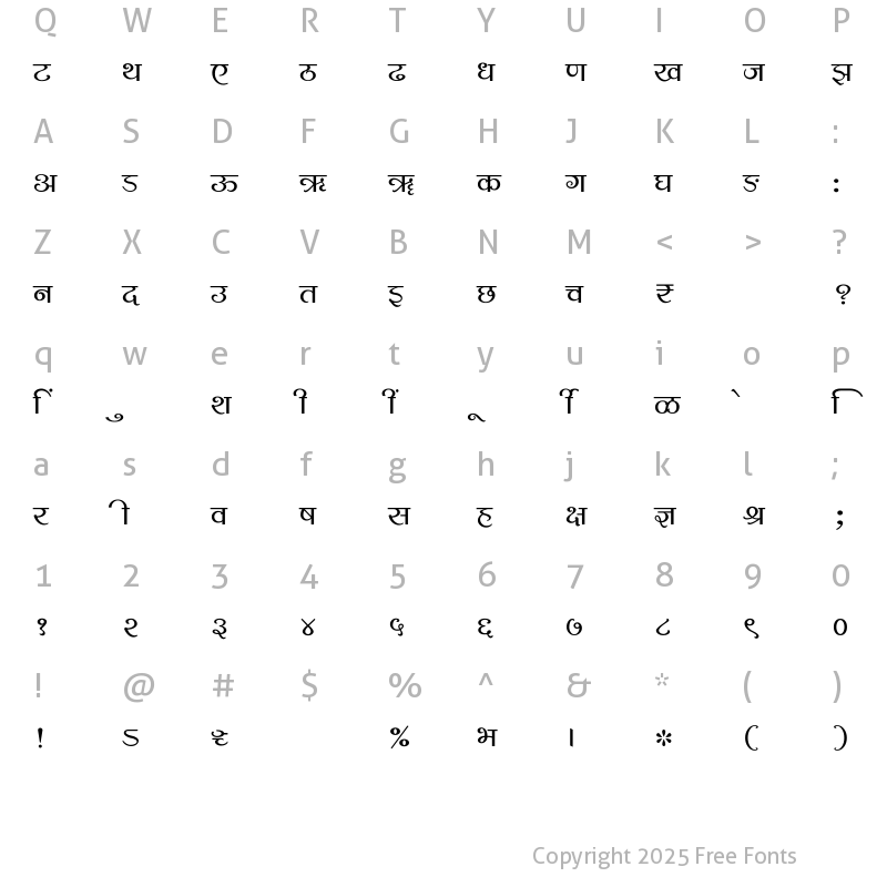 Character Map of SHREE-DEV7-4657 Regular