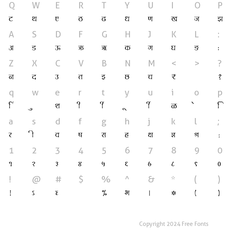 Character Map of SHREE-DEV7-4664 Regular