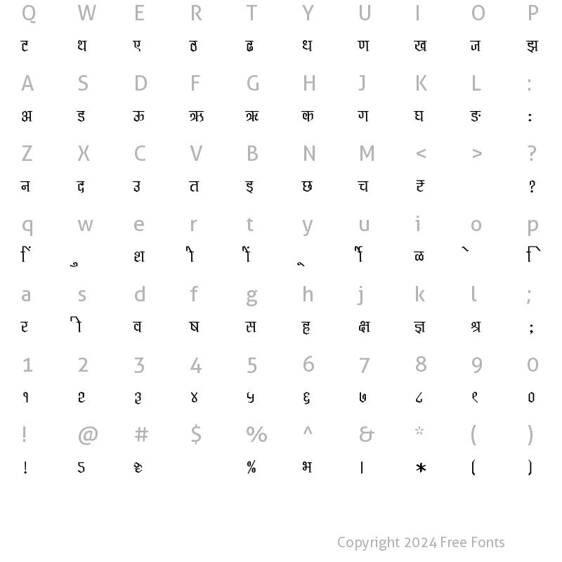 Character Map of SHREE-DEV7-4691 Regular