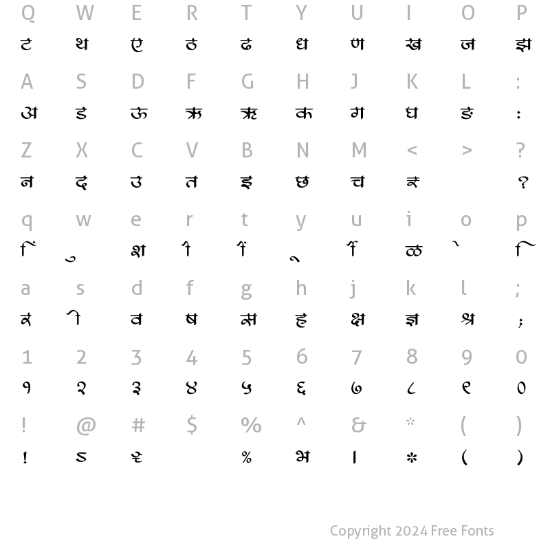 Character Map of SHREE-DEV7-4693 Regular