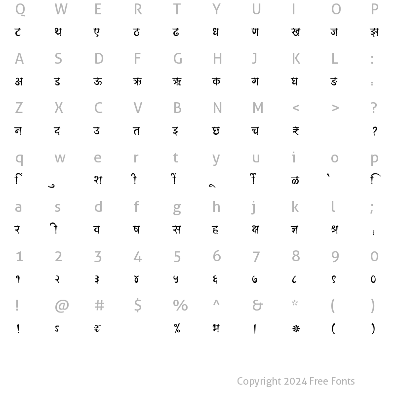 Character Map of SHREE-DEV7-4699 Regular