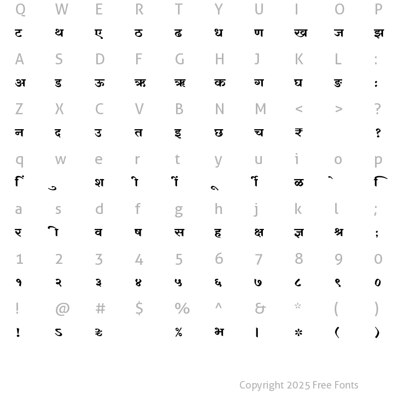 Character Map of SHREE-DEV7-4909 Regular