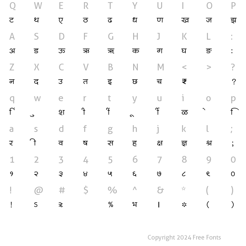 Character Map of SHREE-DEV7-4929 Regular