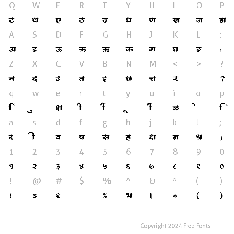 Character Map of SHREE-DEV7-4934 Regular