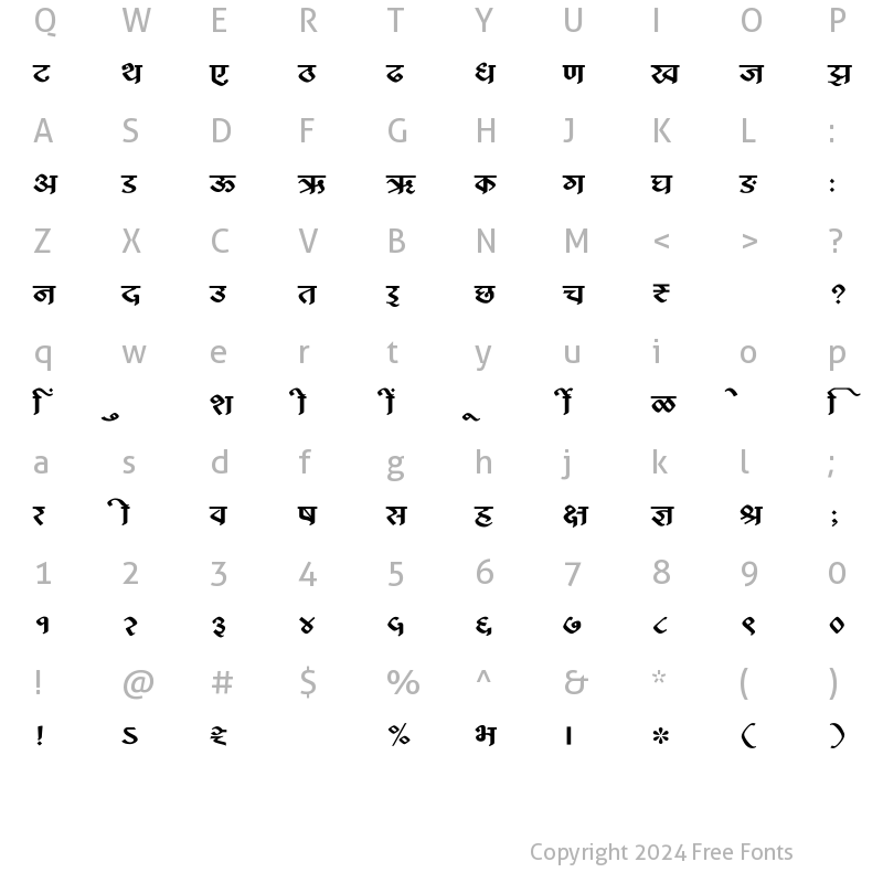 Character Map of SHREE-DEV7-4938 Regular