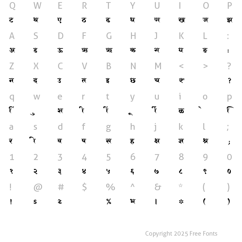 Character Map of SHREE-DEV7-4943 Regular