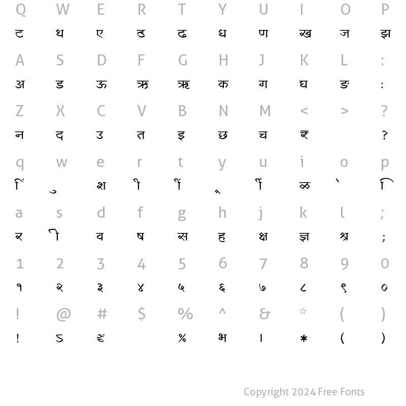 Character Map of SHREE-DEV7-4959 Regular