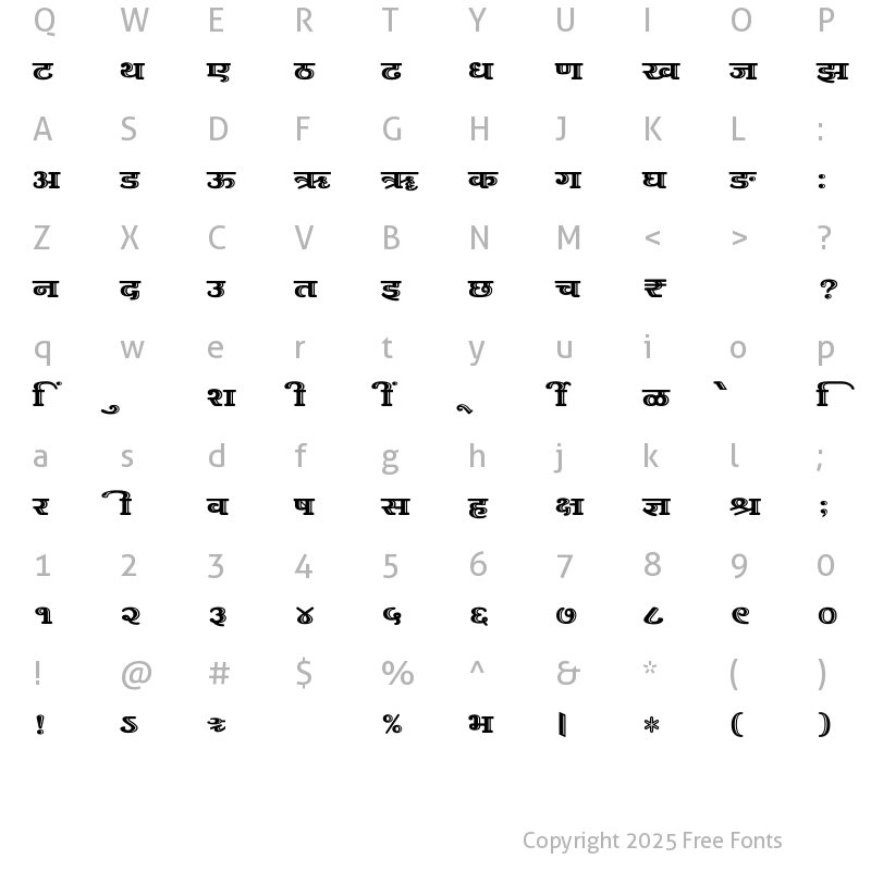 Character Map of SHREE-DEV7-4989 Regular