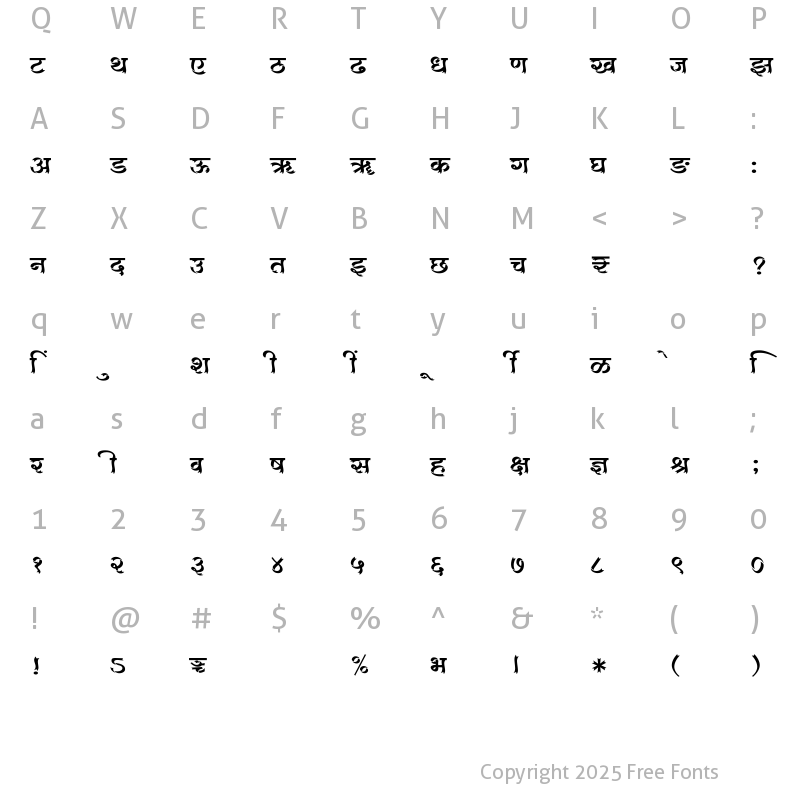 Character Map of SHREE-DEV7-5005 Regular