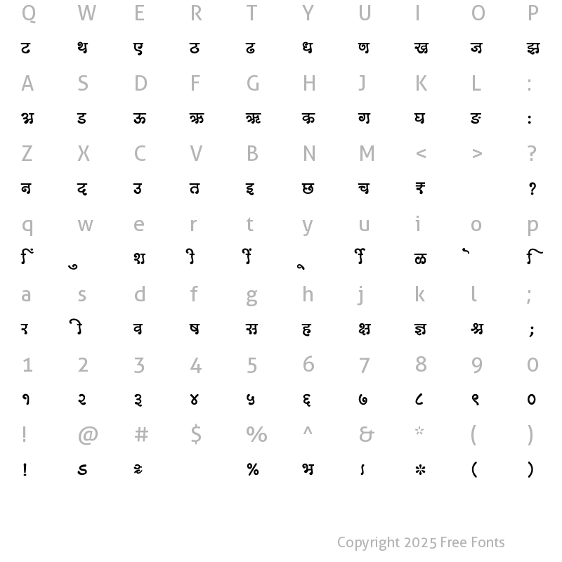 Character Map of SHREE-DEV7-5021 Regular