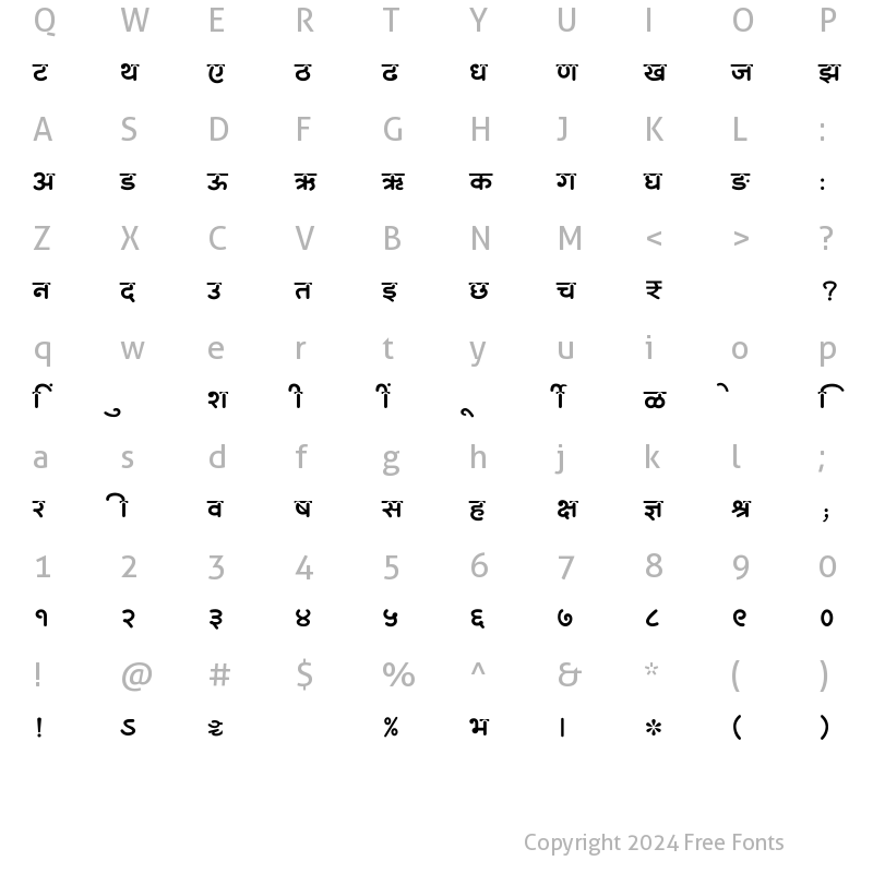 Character Map of SHREE-DEV7-5025 Regular