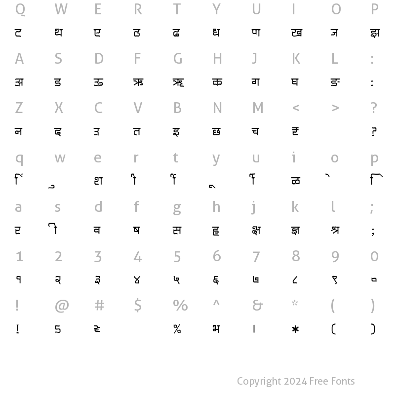 Character Map of SHREE-DEV7-5038 Regular