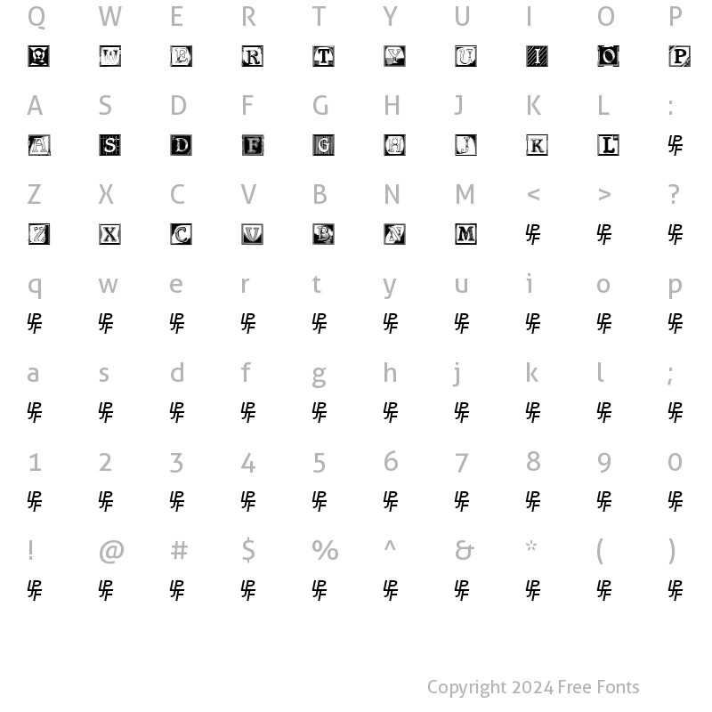 Character Map of Shrewsbury Initials Regular