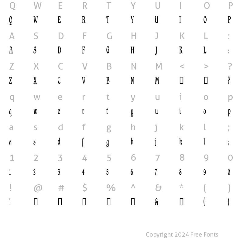 Character Map of ShrewsburyCondensed Regular